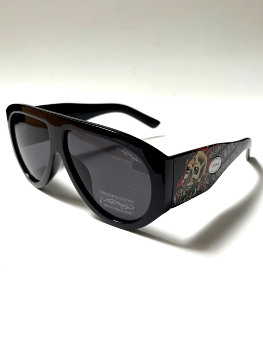 New ED HARDY Sunglasses Aviator Skull Rhinestone Acetate Black Tattoo L.A.